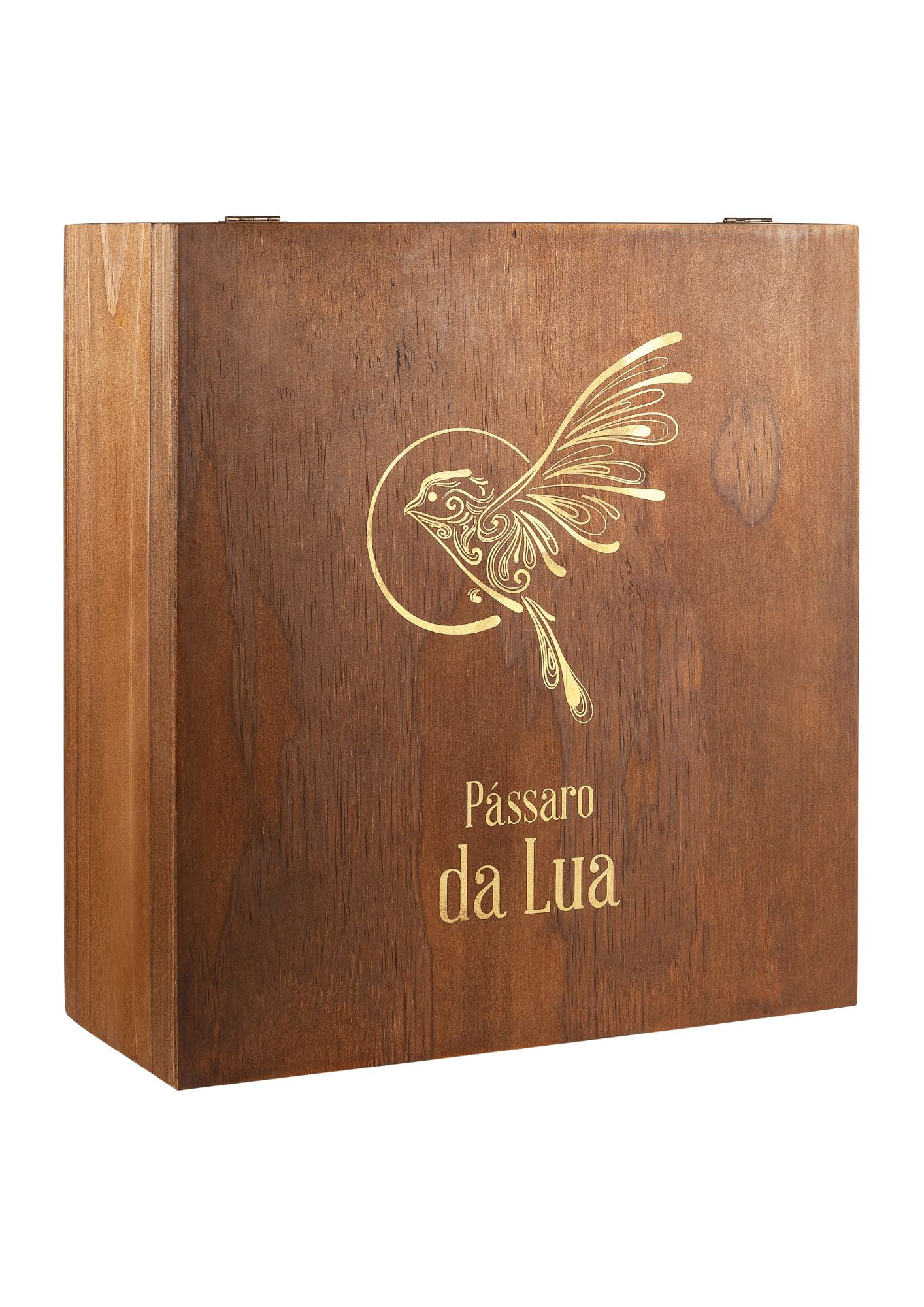 Caixa de Madeira Rústica Pássaro da Lua de 3 Garrafas (vazia)