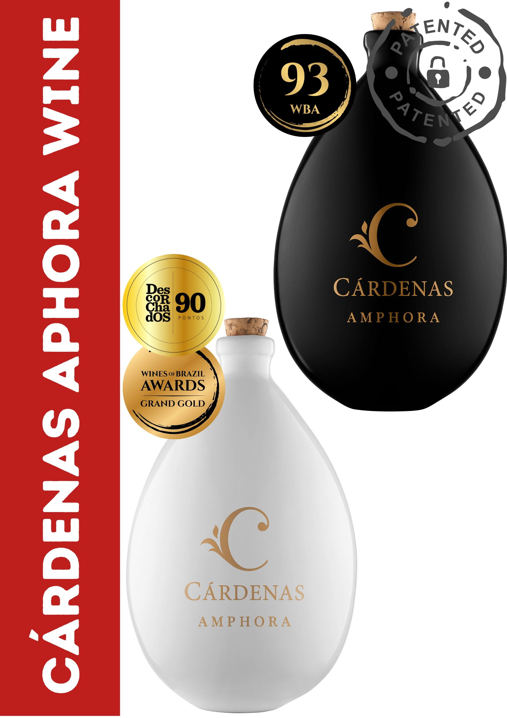KIT 06 - CÁRDENAS AMPHORA WINE - 01 REBO 2022 (PRETA) + 01 MERLOT 2016 (BRANCA)