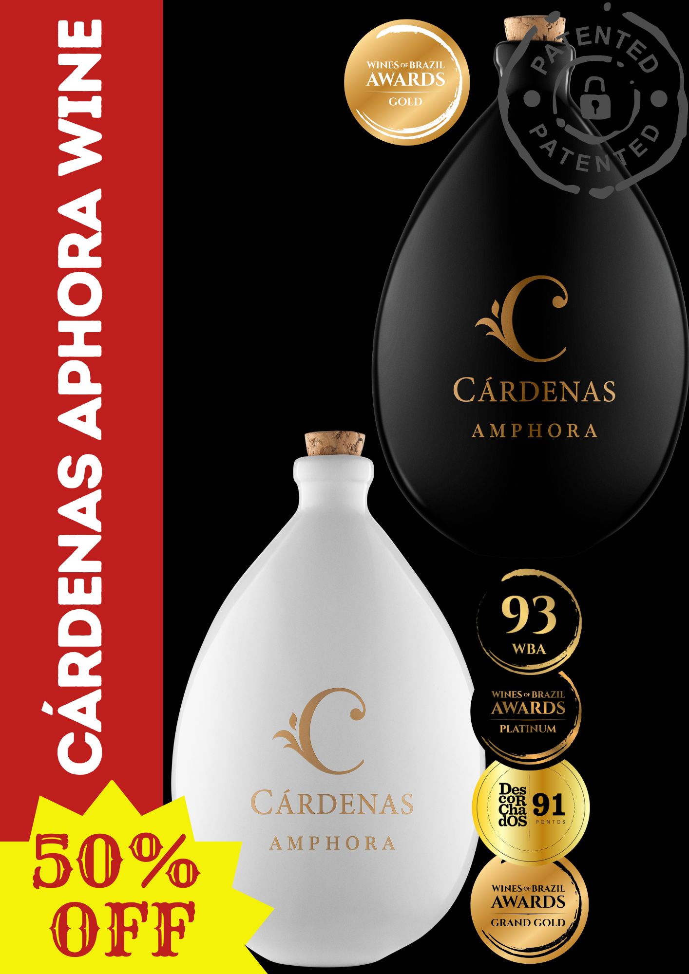 CÁRDENAS AMPHORA WINE - 01 TANNAT 2017 PRETA) + 01 REBO 2022 (BRANCA)