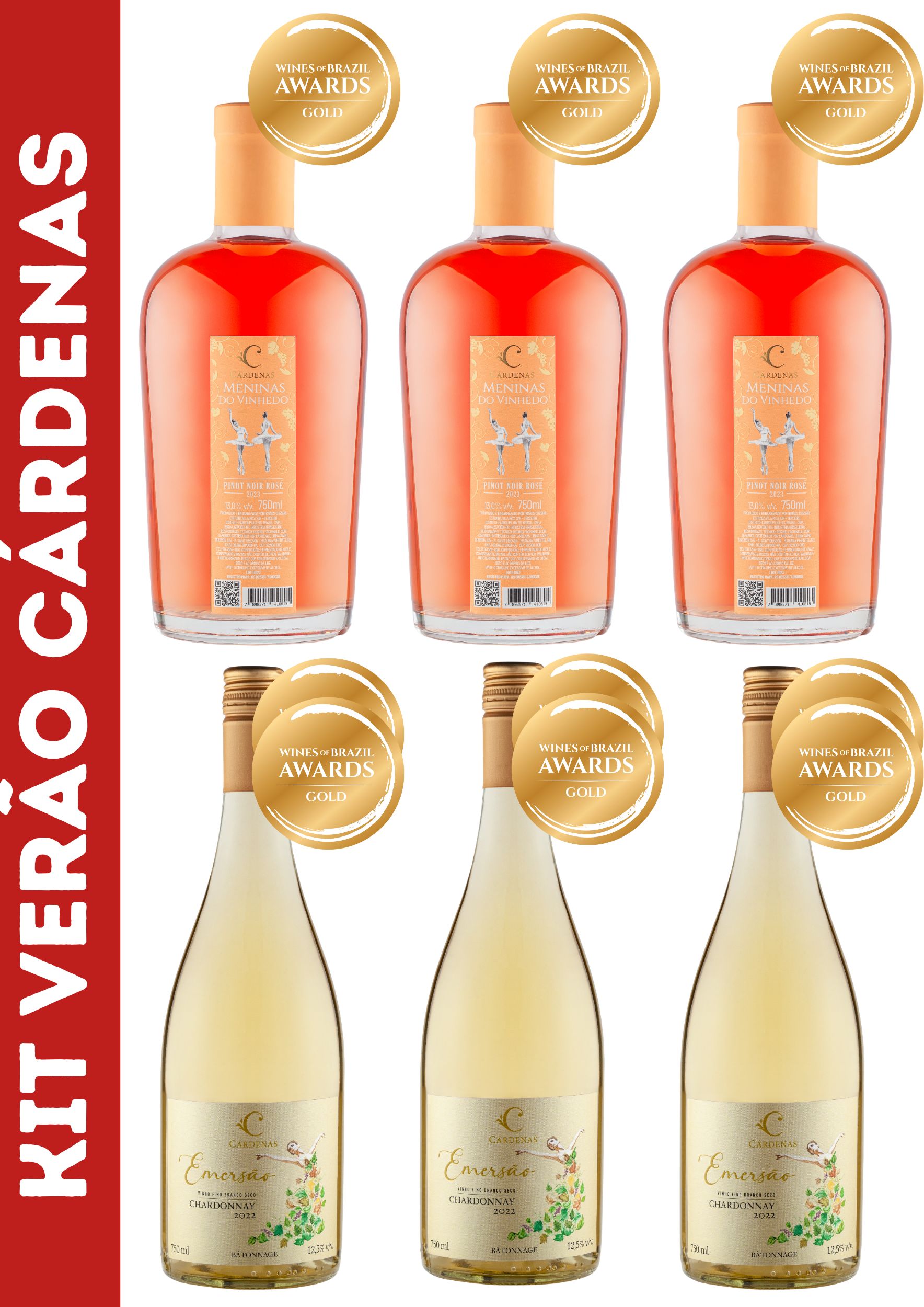 KIT VERAO CARDENAS 02 - 03 MV PINOT NOIR ROSÊ 2023 +03 EMERSÃO CHARDONAY 2022