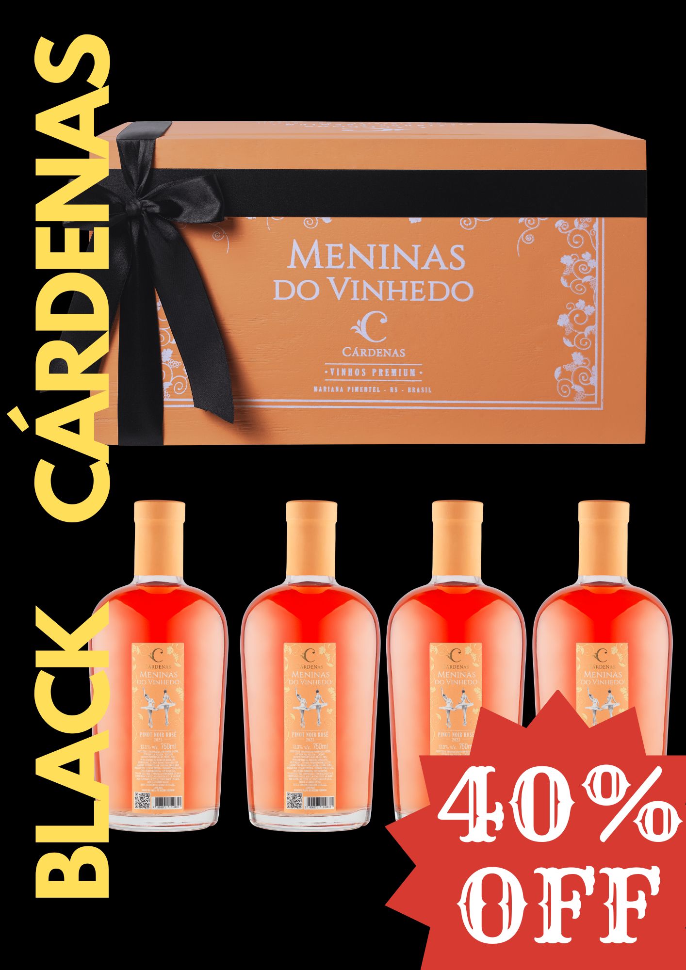 CAIXA SALMÃO + 4 GARRAFAS MENINAS DO VINHEDO PINOT NOIR ROSÉ 2023