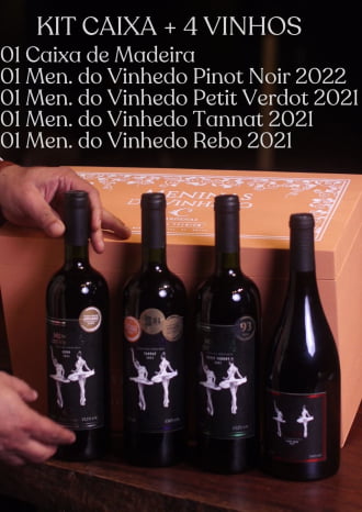 KIT 16 - CAIXA SALMÃO + 01 MV PINOT 2022 + 01 MV PETIT VERDOT 2021 + 01 MV TANNAT 2021 + 01 MV REBO 2021
