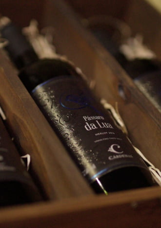 KIT 01 - 3 GRFS PÁSSARO DA LUA MERLOT 2016 + CAIXA DE MADEIRA P/ 3 GRFS (VAZIA)