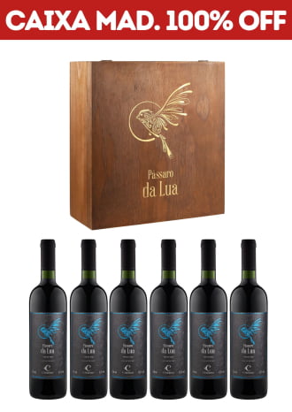 KIT 03 - 6 GRFS PÁSSARO DA LUA MERLOT 2016 + CAIXA DE MADEIRA P/ 3 GRFS (VAZIA)
