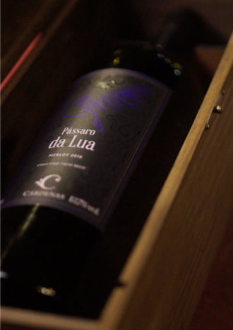 KIT 04 - PASSARO DA LUA MERLOT 2016 (3 LITROS) + CAIXA DE MADEIRA (VAZIA)